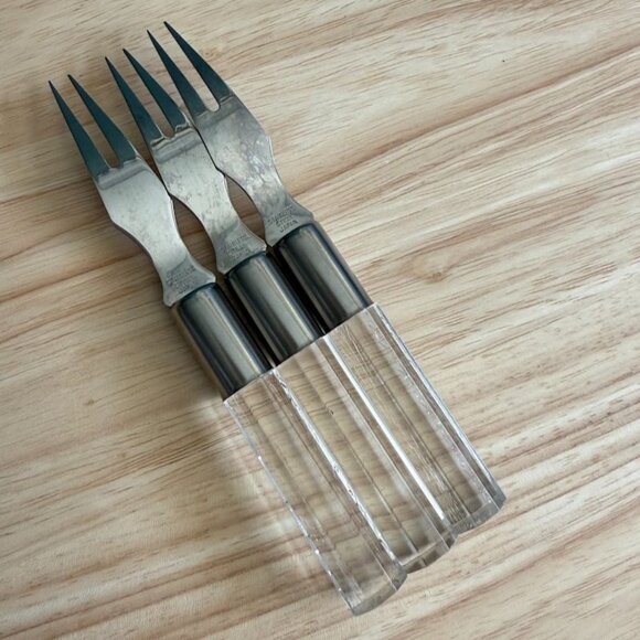 Vintage Rialto Octagonal Lucite Seafood Forks Japan Set Of 3 Stainless Steel Han - Picture 7 of 8